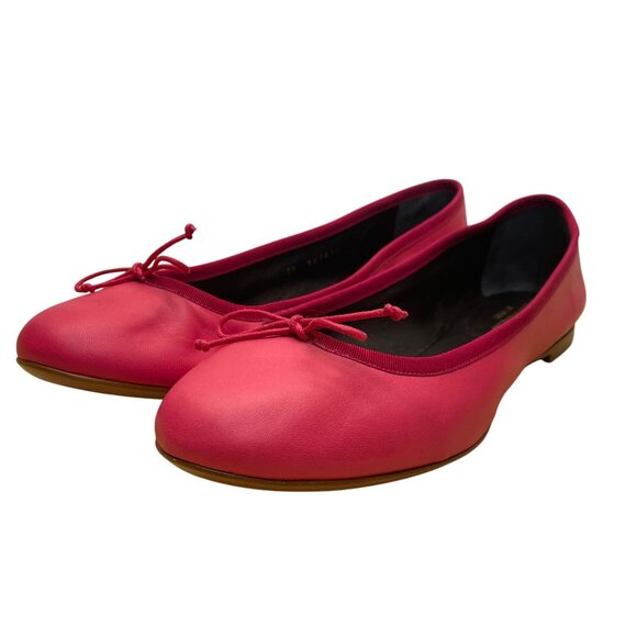 Saint Laurent Women’s Pink Leather Stylish Bow Detail  Ballet Flats Size 41 - Picture 3 of 9